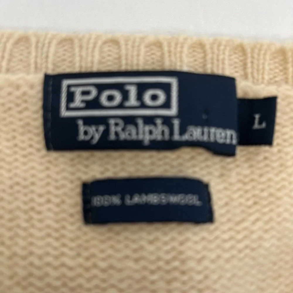 Polo Ralph Lauren Sweater Vest Mens Large Beige Lambswool V Neck Knit‎ Pullover